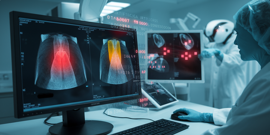 Ferramenta de inteligência artificial em ação durante a triagem do câncer de mama./ Ilustração Cortesia Editorial Ideia