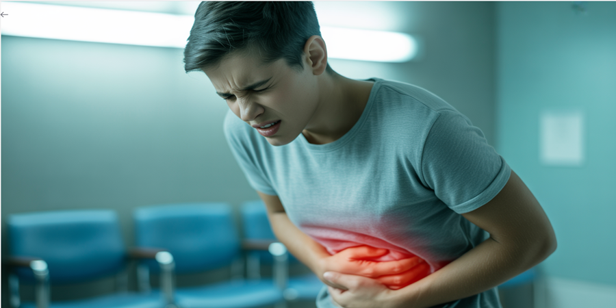 Dor abdominal intensa e azia frequente podem indicar a presença de uma úlcera estomacal. / Ilustração Cortesia Editorial Ideia