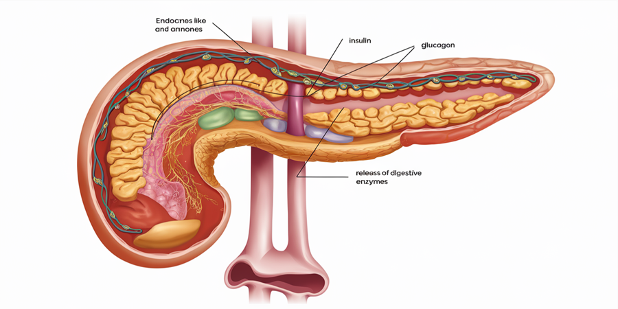 O Pâncreas é uma glândula fundamental para a regulação do açúcar no sangue, influenciando o metabolismo energético do corpo./Ilustração Cortesia Editorial Ideia