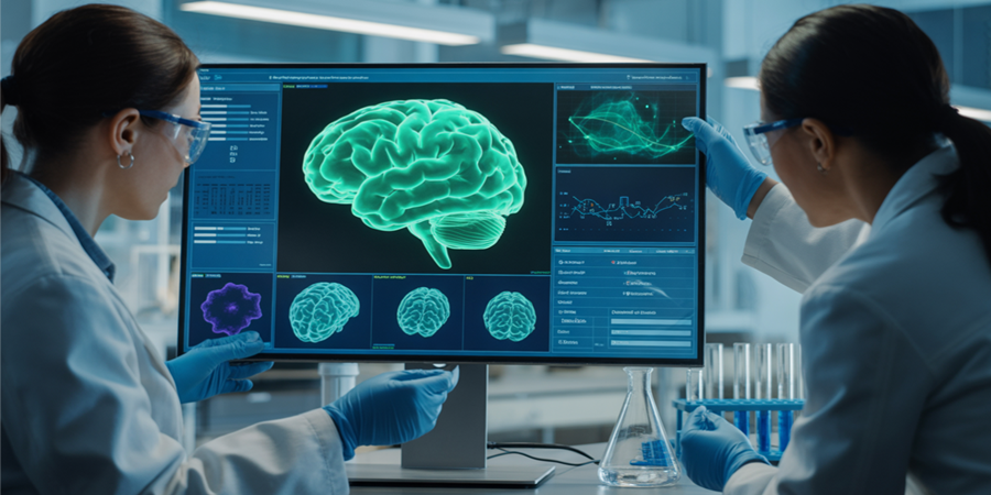 Cientistas do Consórcio Global de Proteômica de Neurodegeneração analisam perfis proteicos para entender e combater demência e Alzheimer./ Ilustração Cortesia Editorial Ideia