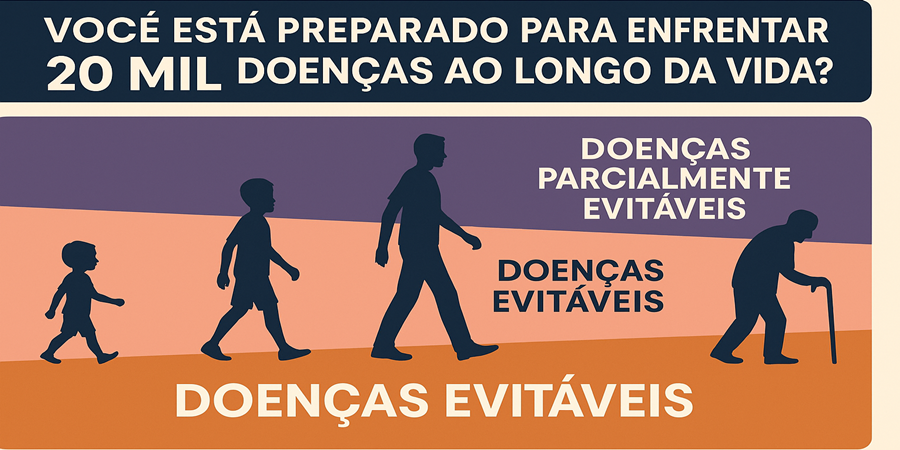 Infográfico revela a divisão entre doenças evitáveis e inevitáveis — informação essencial para quem deseja viver mais e melhor./Ilustração Cortesia Editorial Ideia
