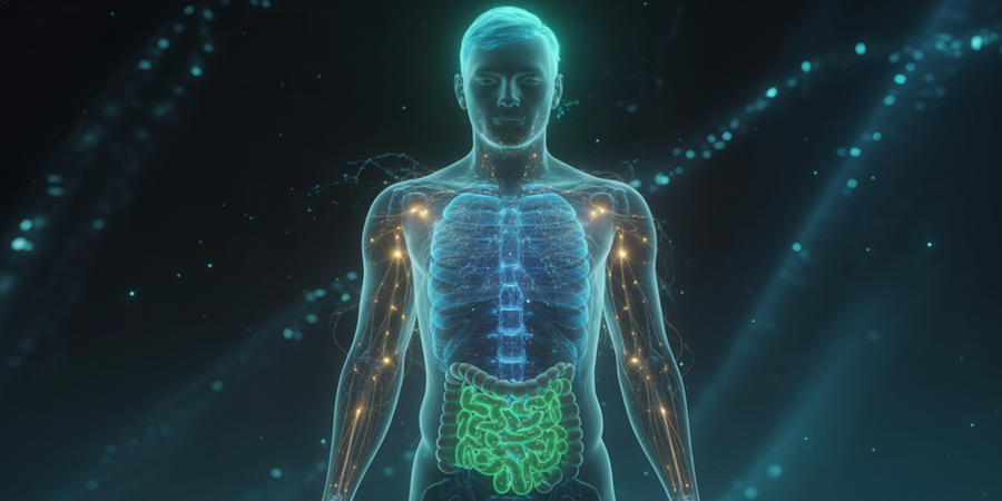 Nanotecnologia e IA transformam o corpo humano em um sistema conectado, capaz de detectar e corrigir falhas em tempo real. / Ideia