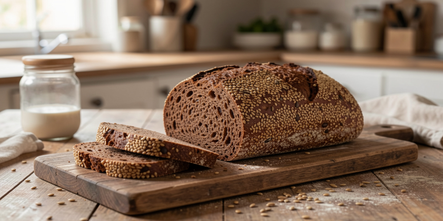 Pão Metabólico 7 Sementes: uma combinação de fibras, proteínas vegetais e gorduras saudáveis que ajuda a reduzir picos de glicose e aumentar a saciedade.